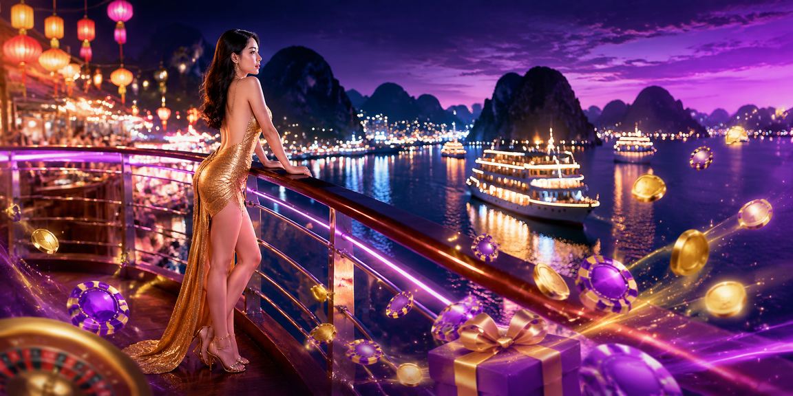 Cảnh đêm Hạ Long Bay lung linh bên màn hình xổ số trực tuyến và khu chợ đêm sầm uất