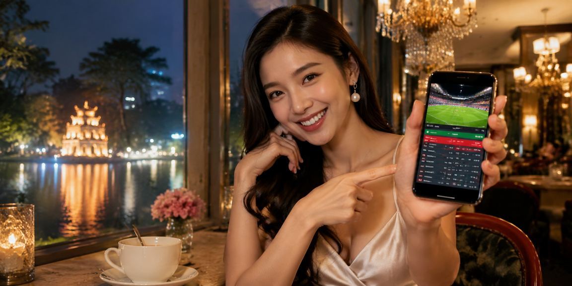 Người dùng Hà Nội xem kết quả xổ số trên ứng dụng điện thoại bên ly cà phê buổi sáng